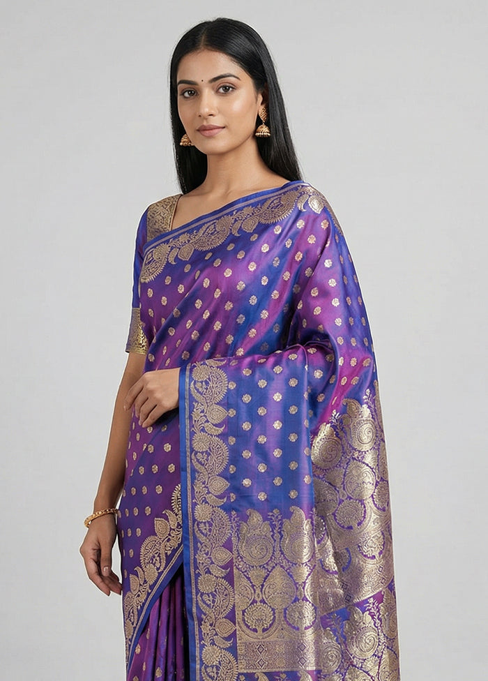Blue Handloom Banarasi Pure Silk Saree With Blouse Piece