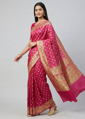Pink Handloom Banarasi Pure Silk Saree With Blouse Piece