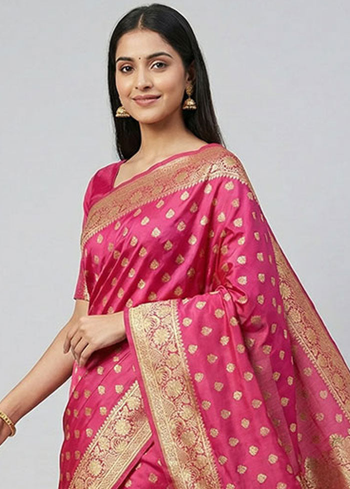 Pink Handloom Banarasi Pure Silk Saree With Blouse Piece