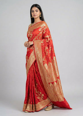 Pink Handloom Banarasi Pure Silk Saree With Blouse Piece