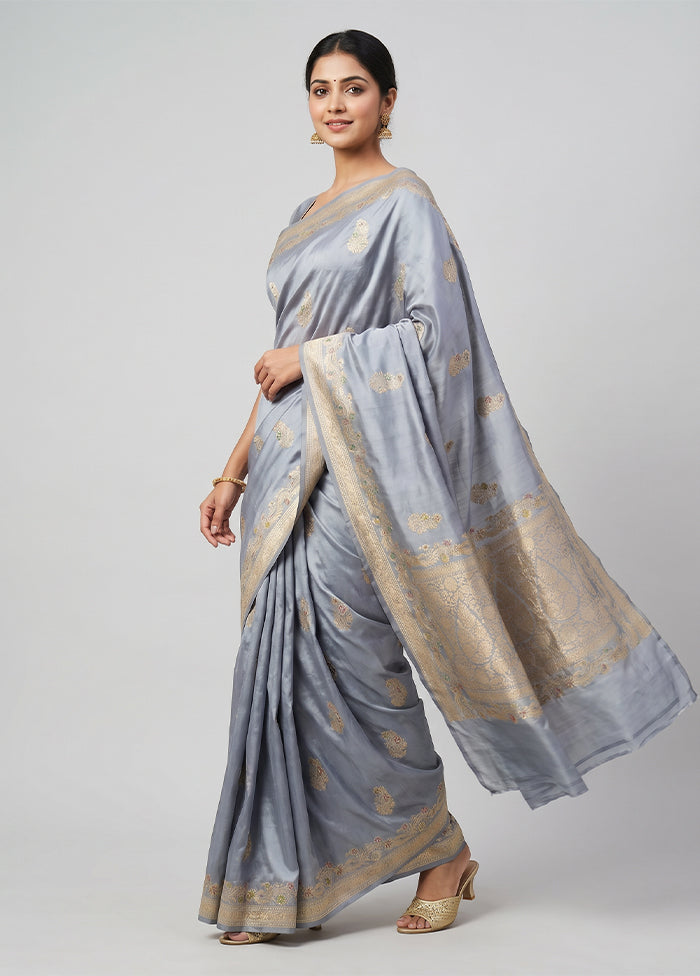 Blue Handloom Katan Pure Silk Saree With Blouse Piece