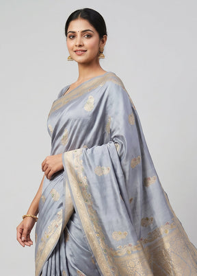 Blue Handloom Katan Pure Silk Saree With Blouse Piece