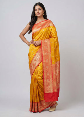 Yellow Handloom Katan Pure Silk Saree With Blouse Piece