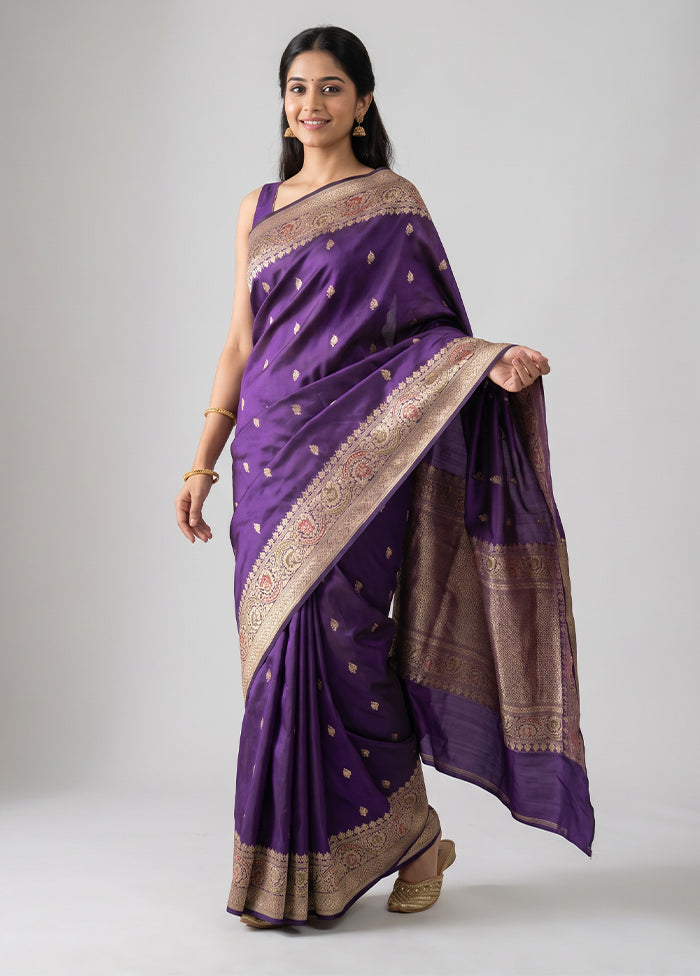 Purple Handloom Katan Pure Silk Saree With Blouse Piece
