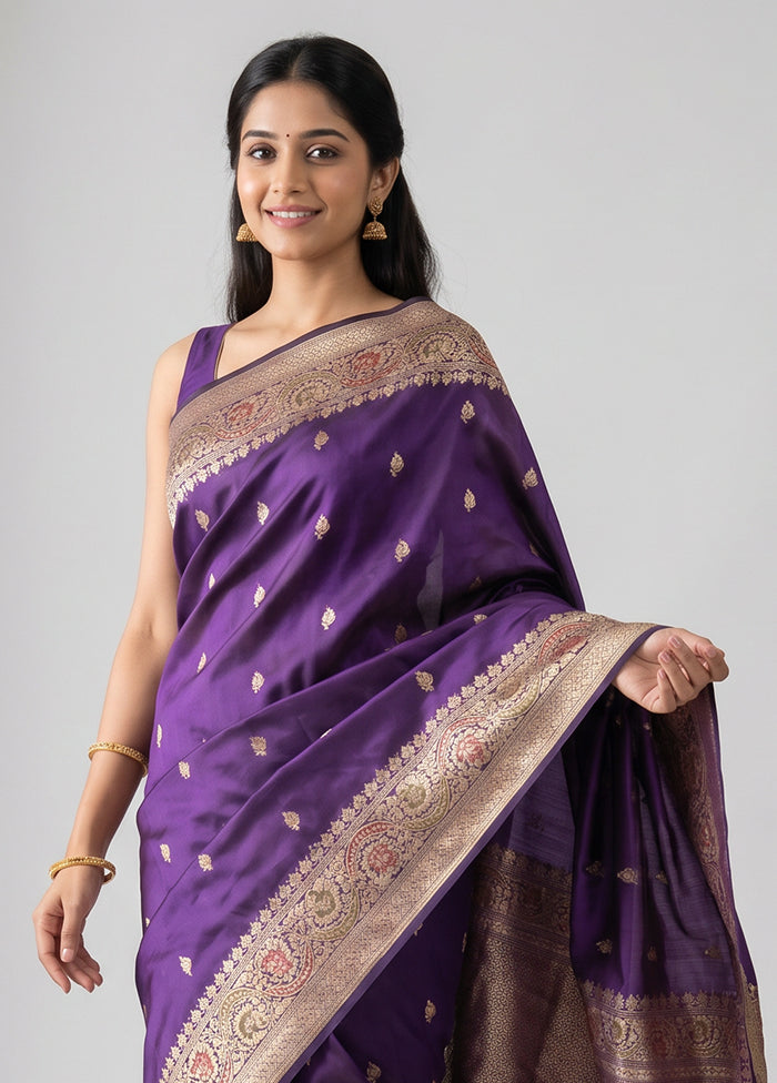 Purple Handloom Katan Pure Silk Saree With Blouse Piece
