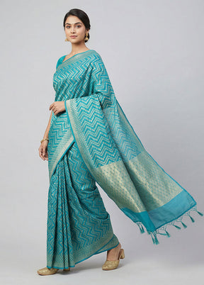 Blue Kora Silk Saree With Blouse Piece