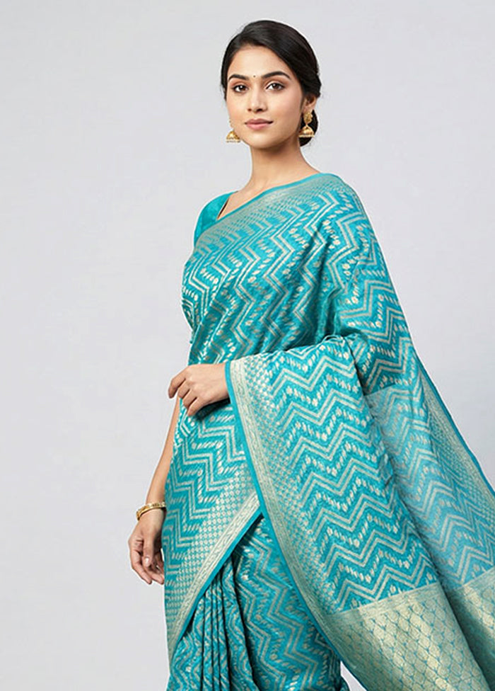 Blue Kora Silk Saree With Blouse Piece