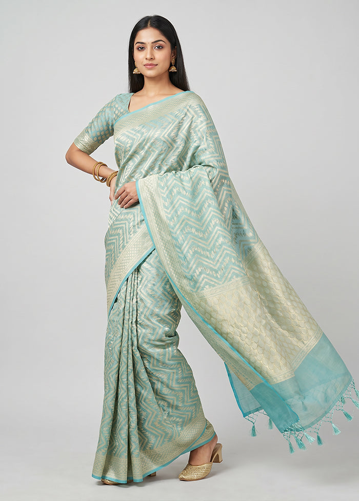 Green Kora Silk Saree With Blouse Piece