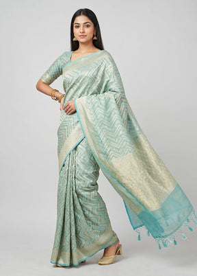 Green Kora Silk Saree With Blouse Piece