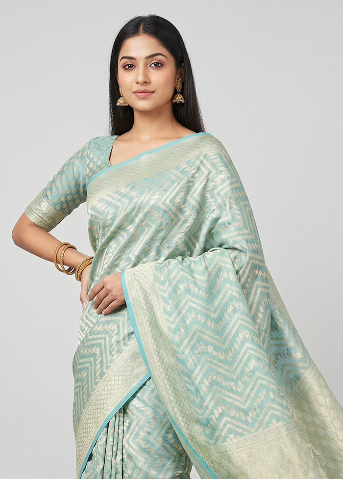 Green Kora Silk Saree With Blouse Piece