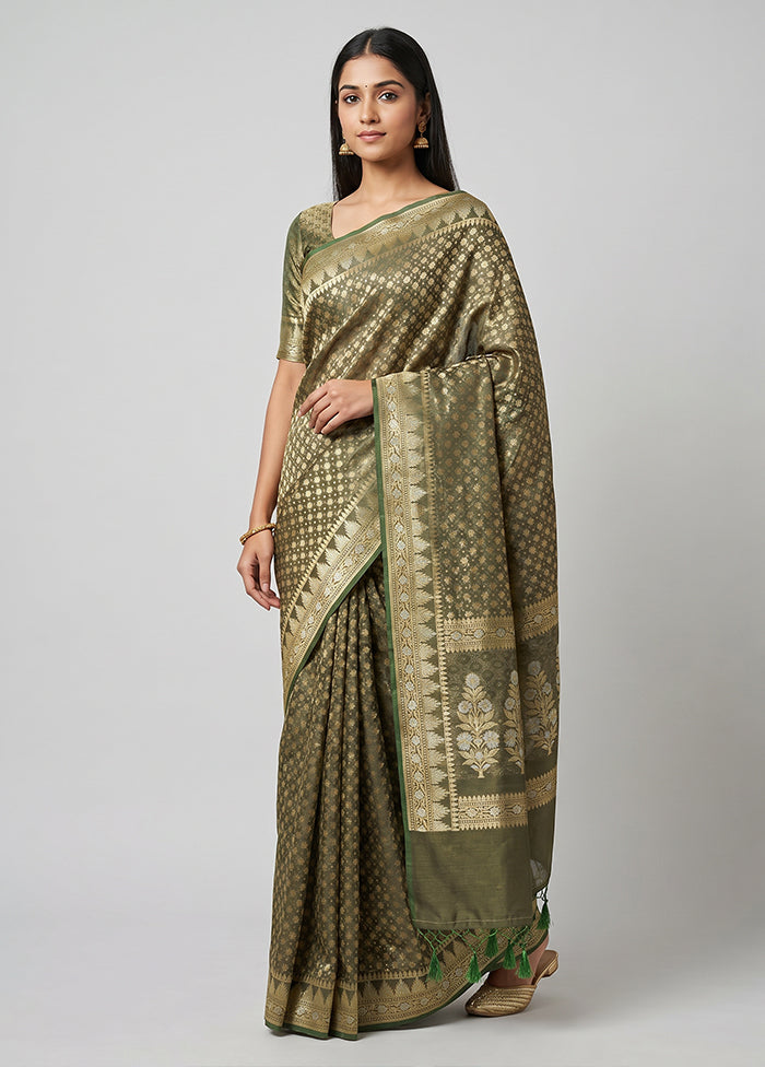 Green Kora Silk Saree With Blouse Piece