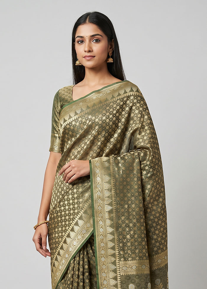 Green Kora Silk Saree With Blouse Piece