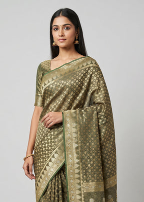 Green Kora Silk Saree With Blouse Piece