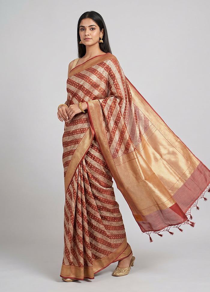Brown Kora Silk Saree With Blouse Piece