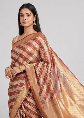 Brown Kora Silk Saree With Blouse Piece