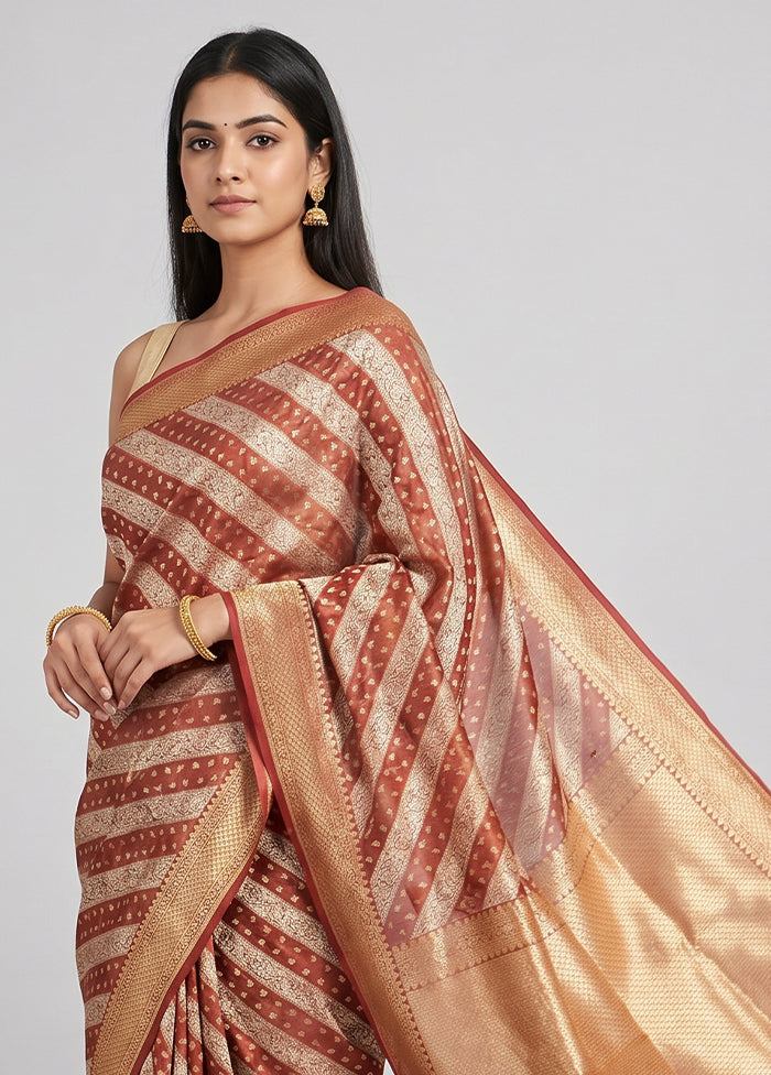 Brown Kora Silk Saree With Blouse Piece