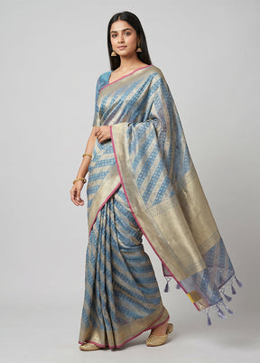 Blue Kora Silk Saree With Blouse Piece
