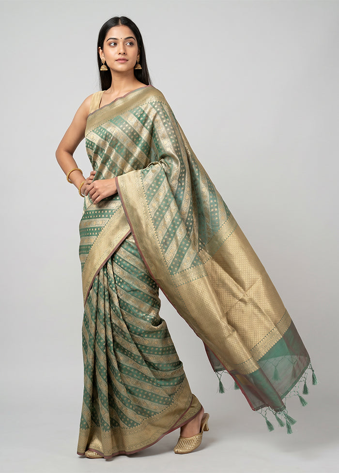 Green Kora Silk Saree With Blouse Piece