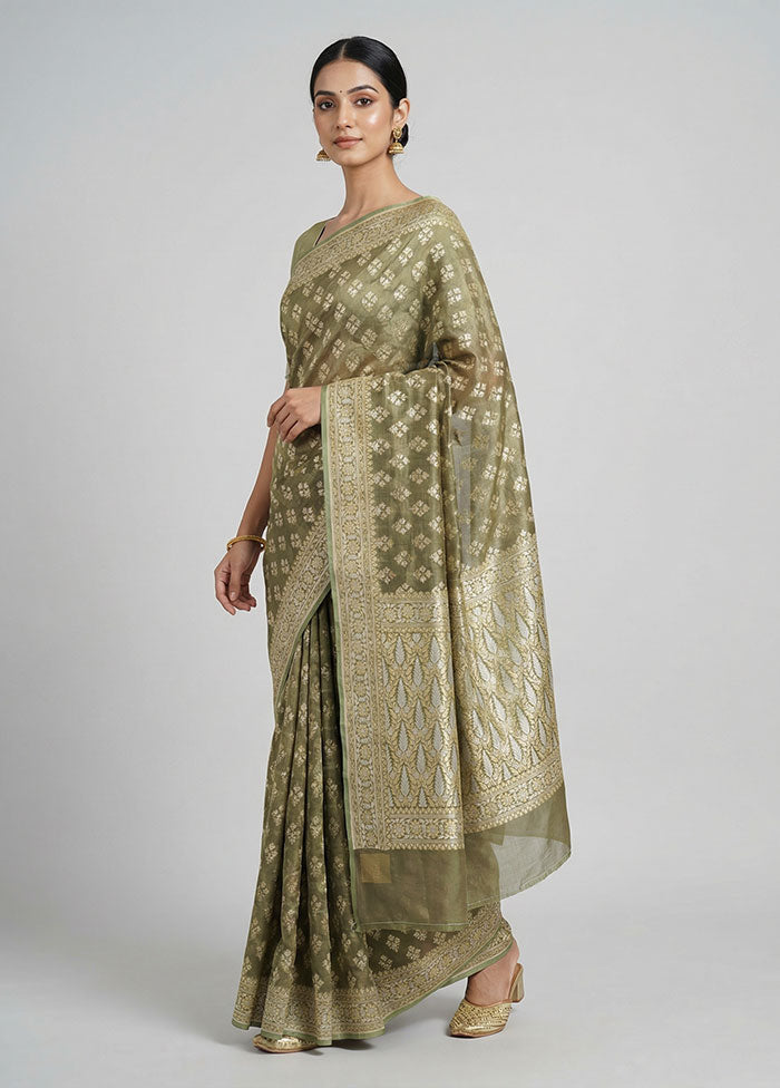 Green Kora Silk Saree With Blouse Piece