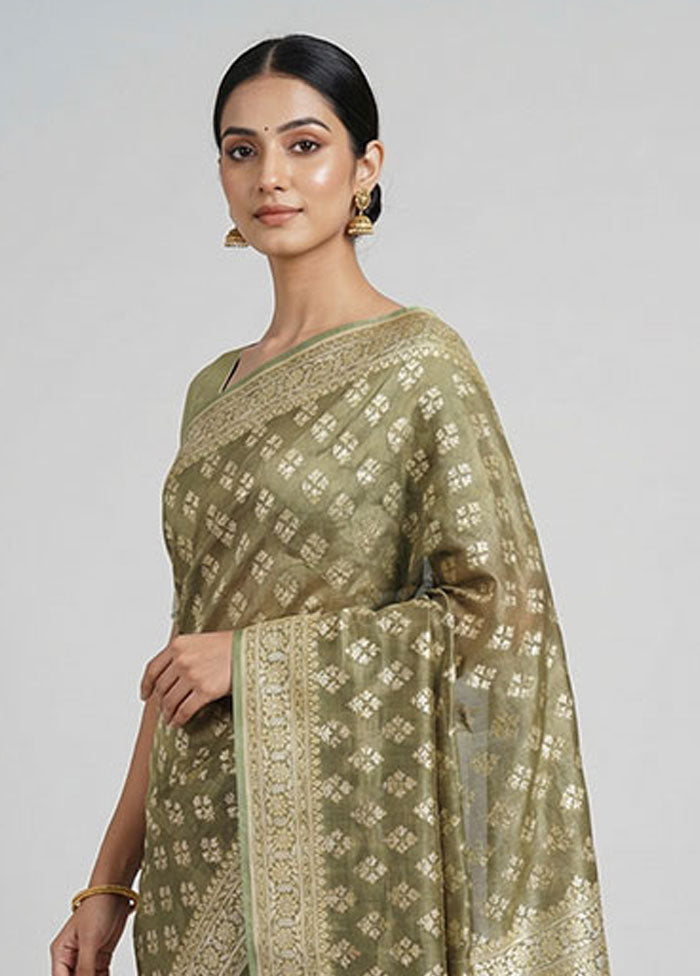 Green Kora Silk Saree With Blouse Piece