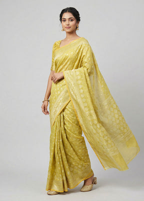 Green Kora Silk Saree With Blouse Piece