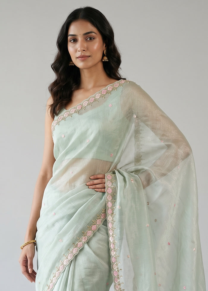 Grey Tissue Silk Saree With Blouse Piece