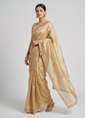 Cream Tissue Silk Saree With Blouse Piece