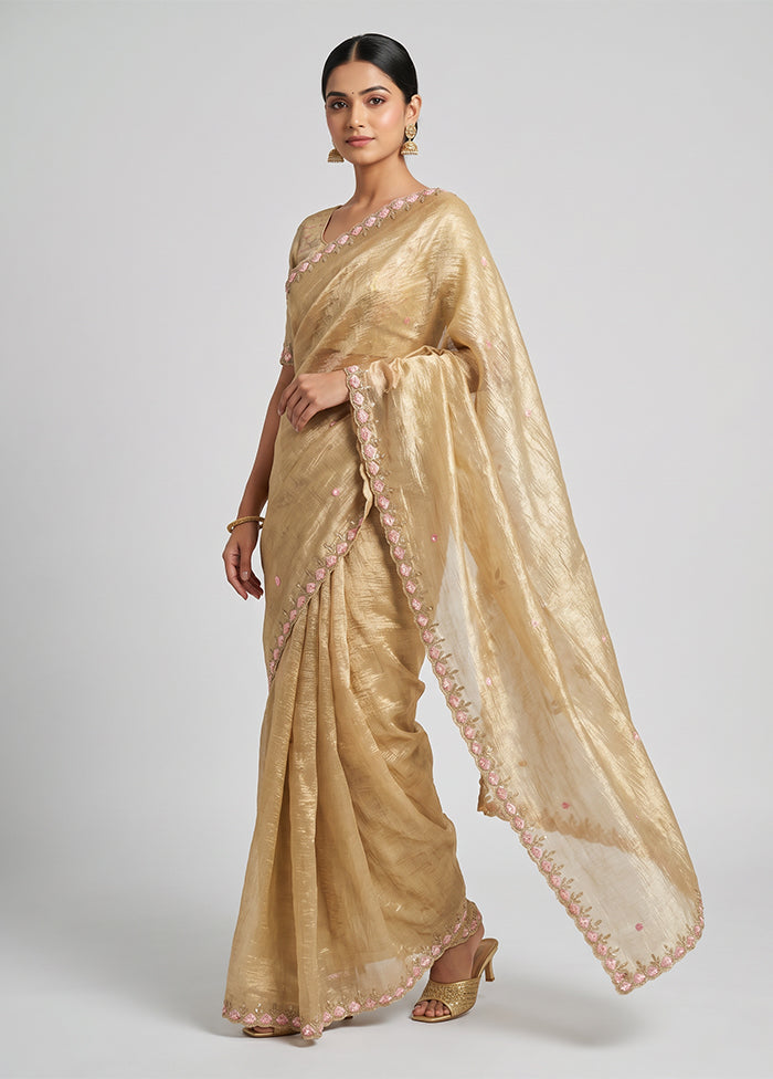 Cream Tissue Silk Saree With Blouse Piece