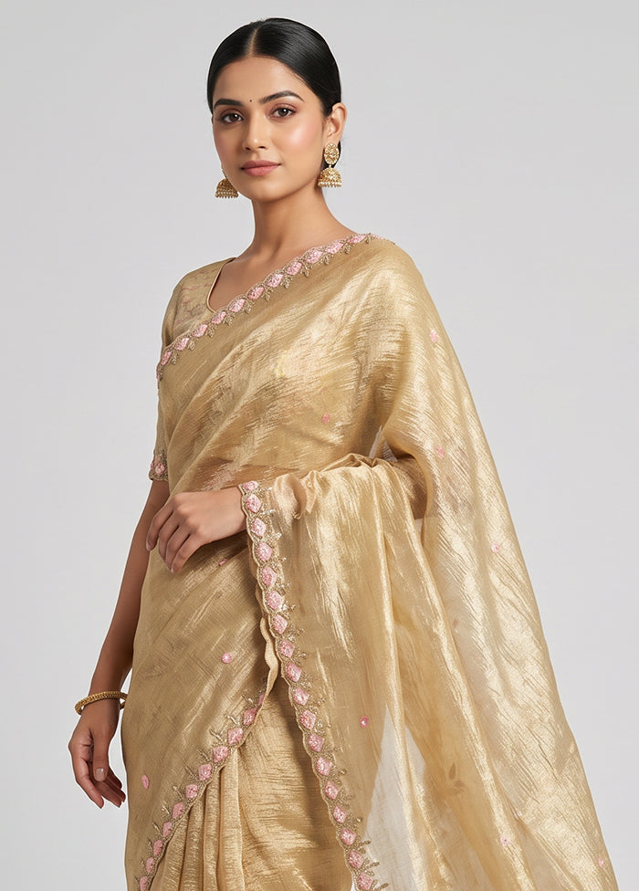 Cream Tissue Silk Saree With Blouse Piece