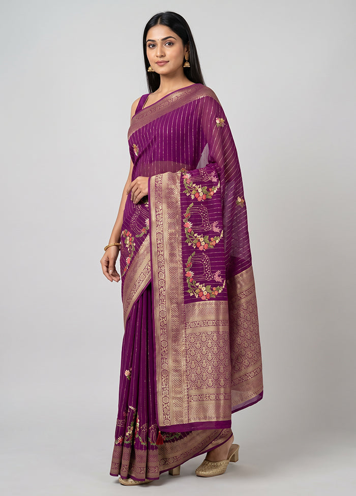 Purple Tussar Silk Saree With Blouse Piece