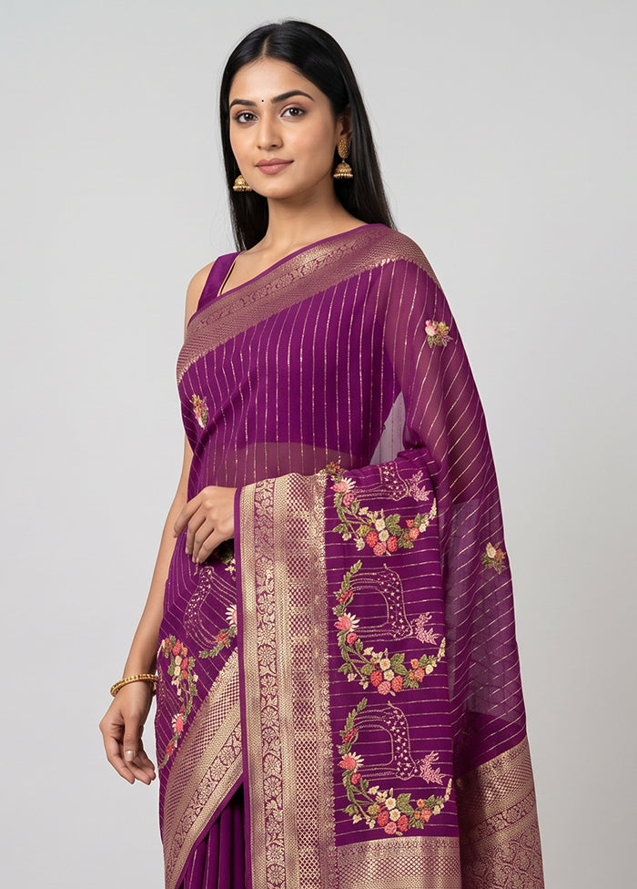Purple Tussar Silk Saree With Blouse Piece