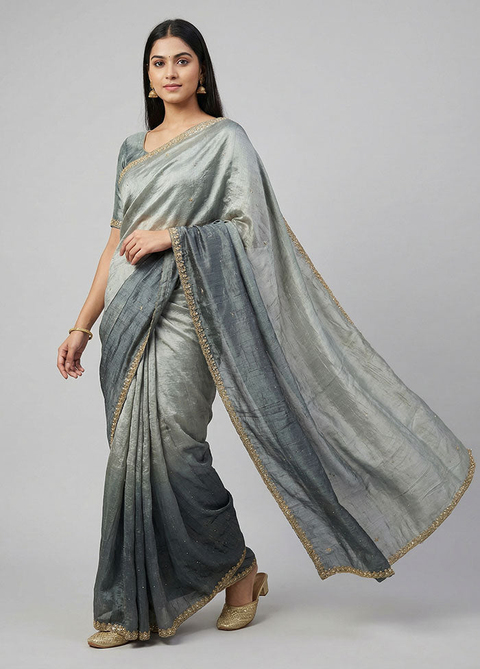 Grey Tissue Silk Saree With Blouse Piece