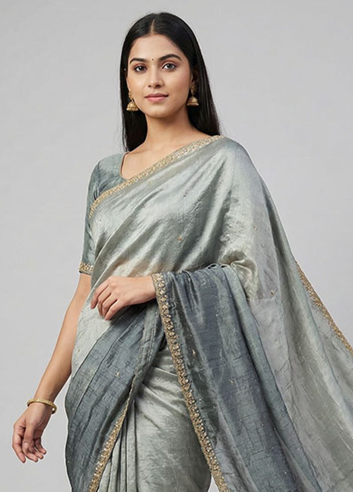 Grey Tissue Silk Saree With Blouse Piece