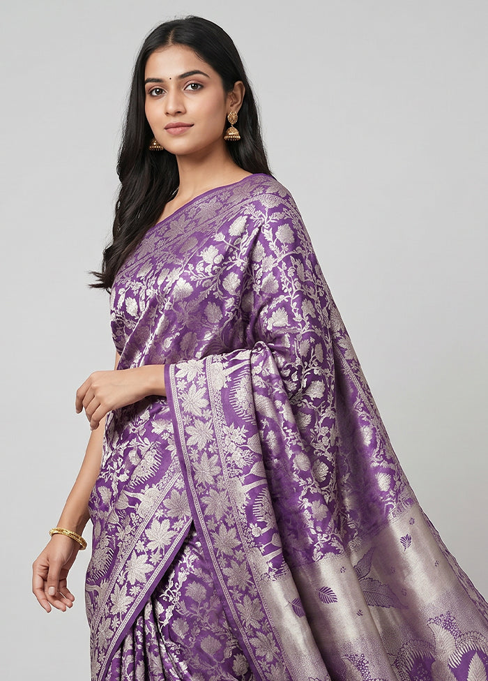 Blue Dupion Silk Saree With Blouse Piece