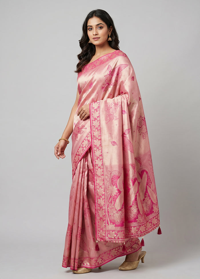 Pink Dupion Silk Saree With Blouse Piece