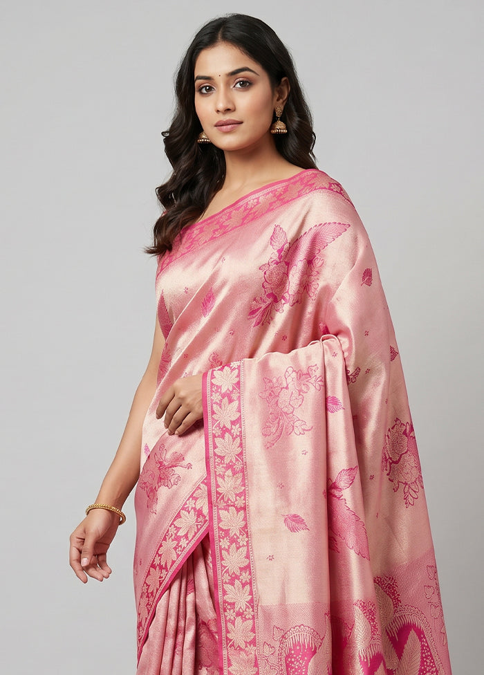 Pink Dupion Silk Saree With Blouse Piece