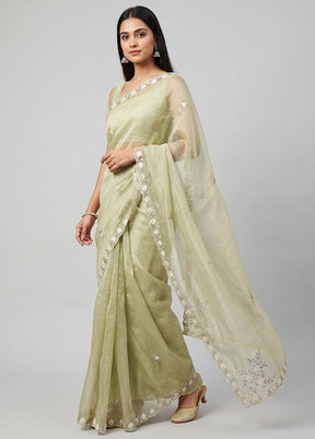 Cream Tissue Silk Saree With Blouse Piece