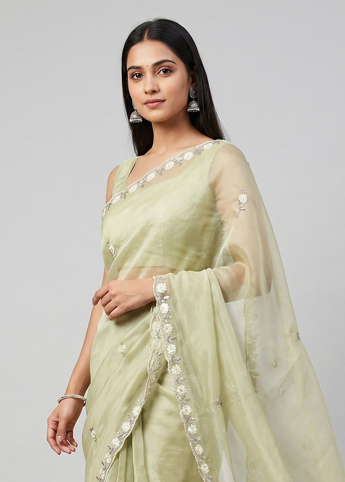 Cream Tissue Silk Saree With Blouse Piece