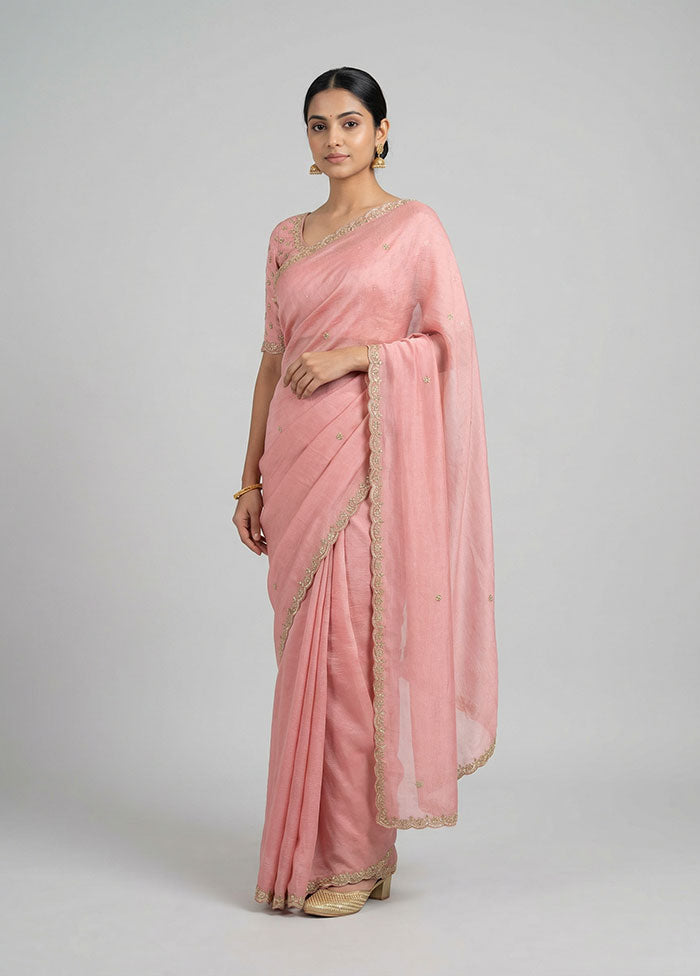 Pink Tissue Silk Saree With Blouse Piece
