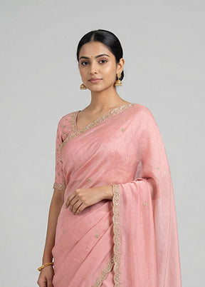 Pink Tissue Silk Saree With Blouse Piece
