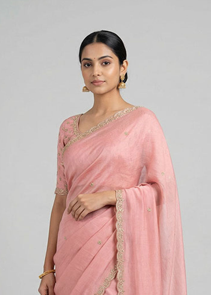 Pink Tissue Silk Saree With Blouse Piece