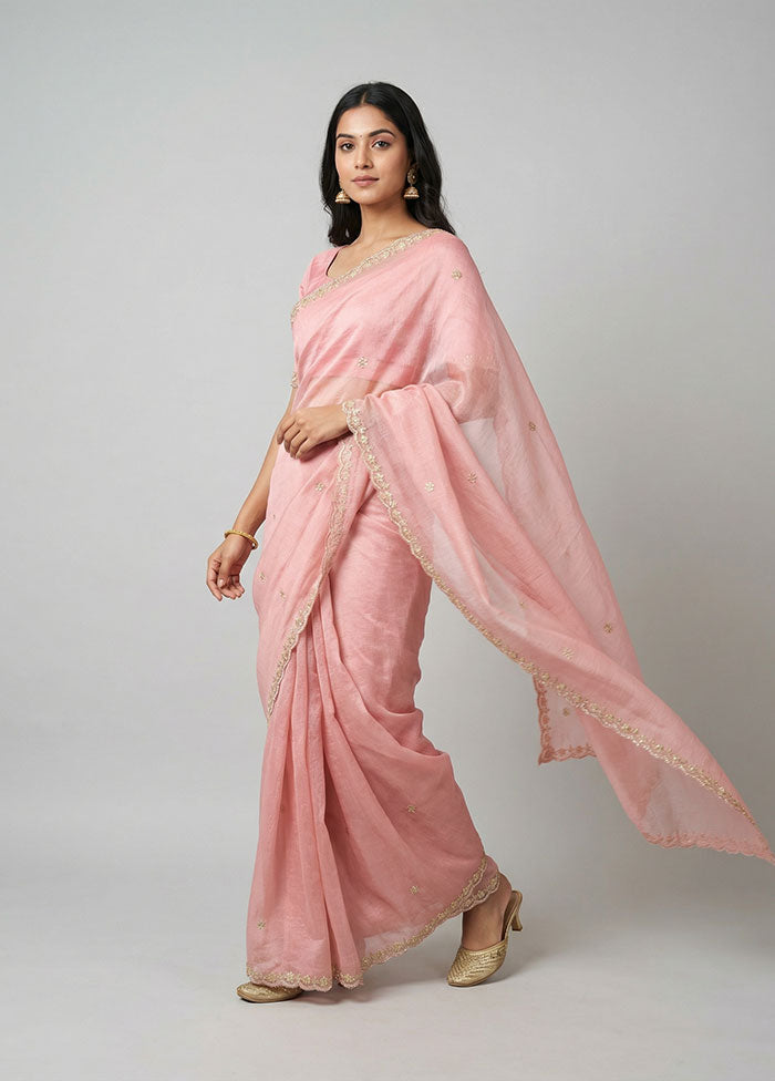 Pink Tissue Silk Saree With Blouse Piece