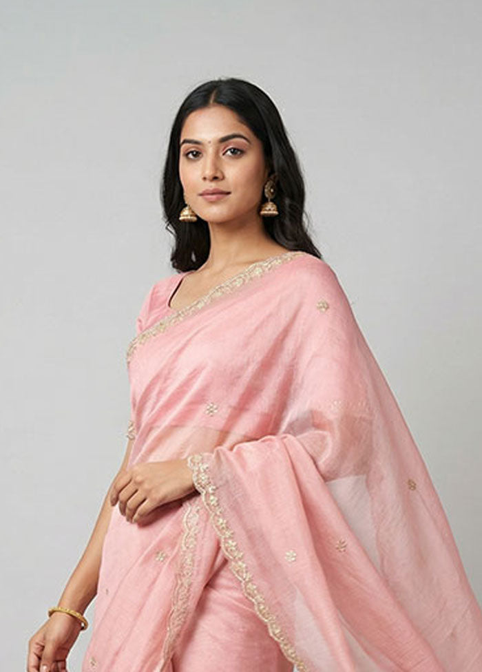 Pink Tissue Silk Saree With Blouse Piece