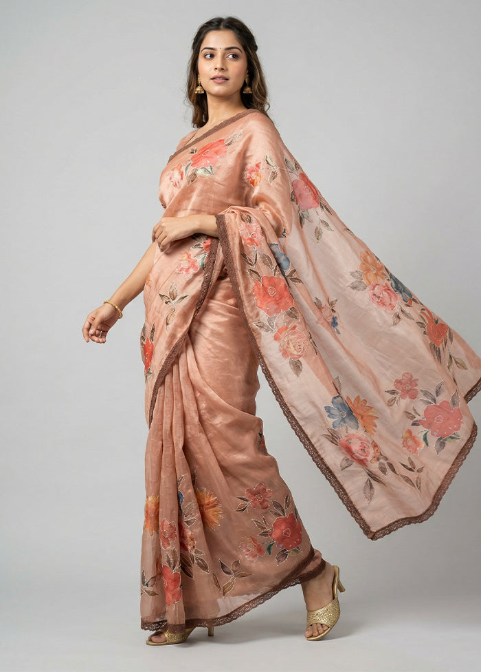 Cream Tissue Silk Saree With Blouse Piece