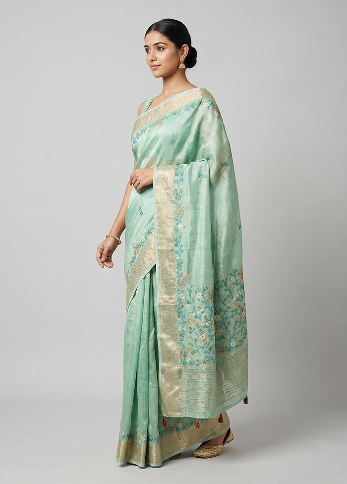 Green Tussar Silk Saree With Blouse Piece