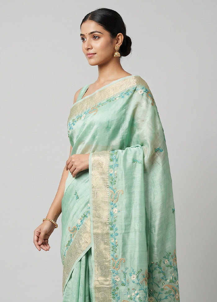 Green Tussar Silk Saree With Blouse Piece
