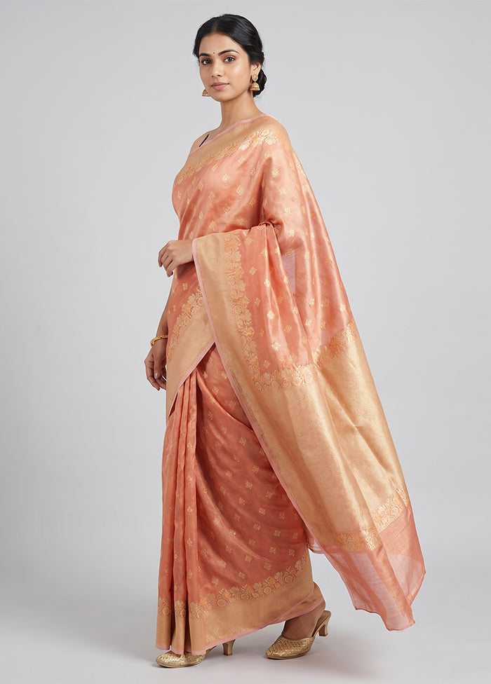 Peach Tissue Silk Saree With Blouse Piece