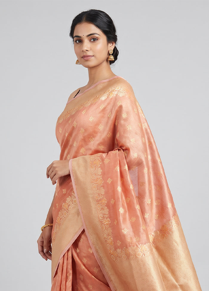 Peach Tissue Silk Saree With Blouse Piece
