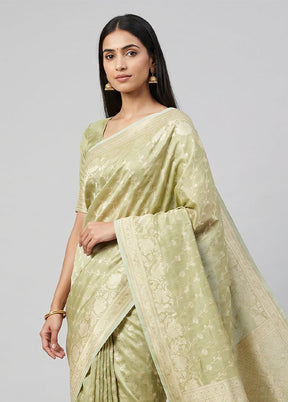 Green Tissue Silk Saree With Blouse Piece