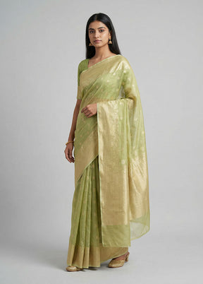 Green Tissue Silk Saree With Blouse Piece